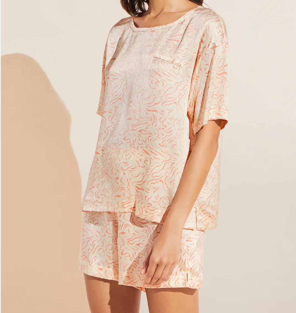 Eberjey Inez Silk Pajama Set XS NWT Ivory Blush Print Boxer Shorts Sleep Set